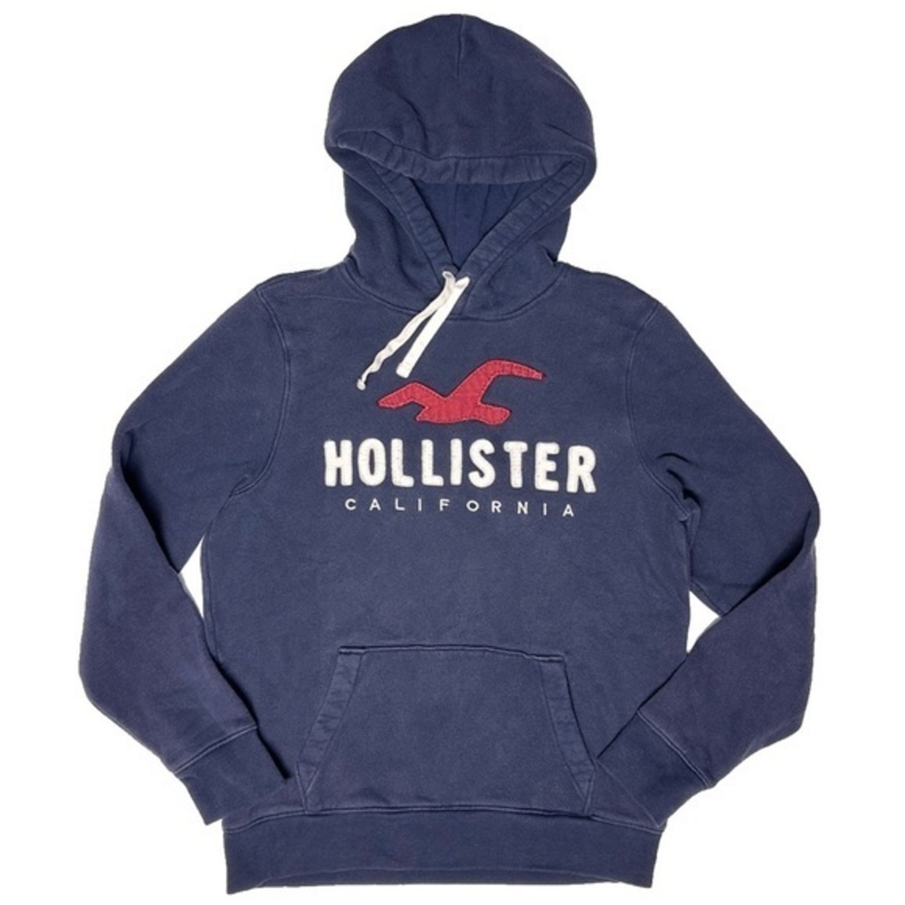 Vintage Hollister Appliqué Logo Blue Hoodie Casual Surfer Cali Beach Men’s Med